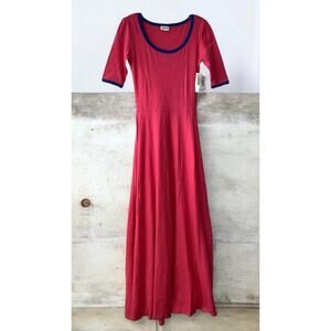 LuLaRoe Ana Pink Fit Flare Size XS A LINE LONG DRESS 3/4 Sleeves Scoop Neck